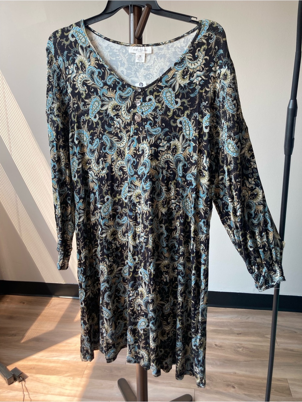 Skye’s the Limit floral paisley print dress smock detail soft w stretch boho 3X